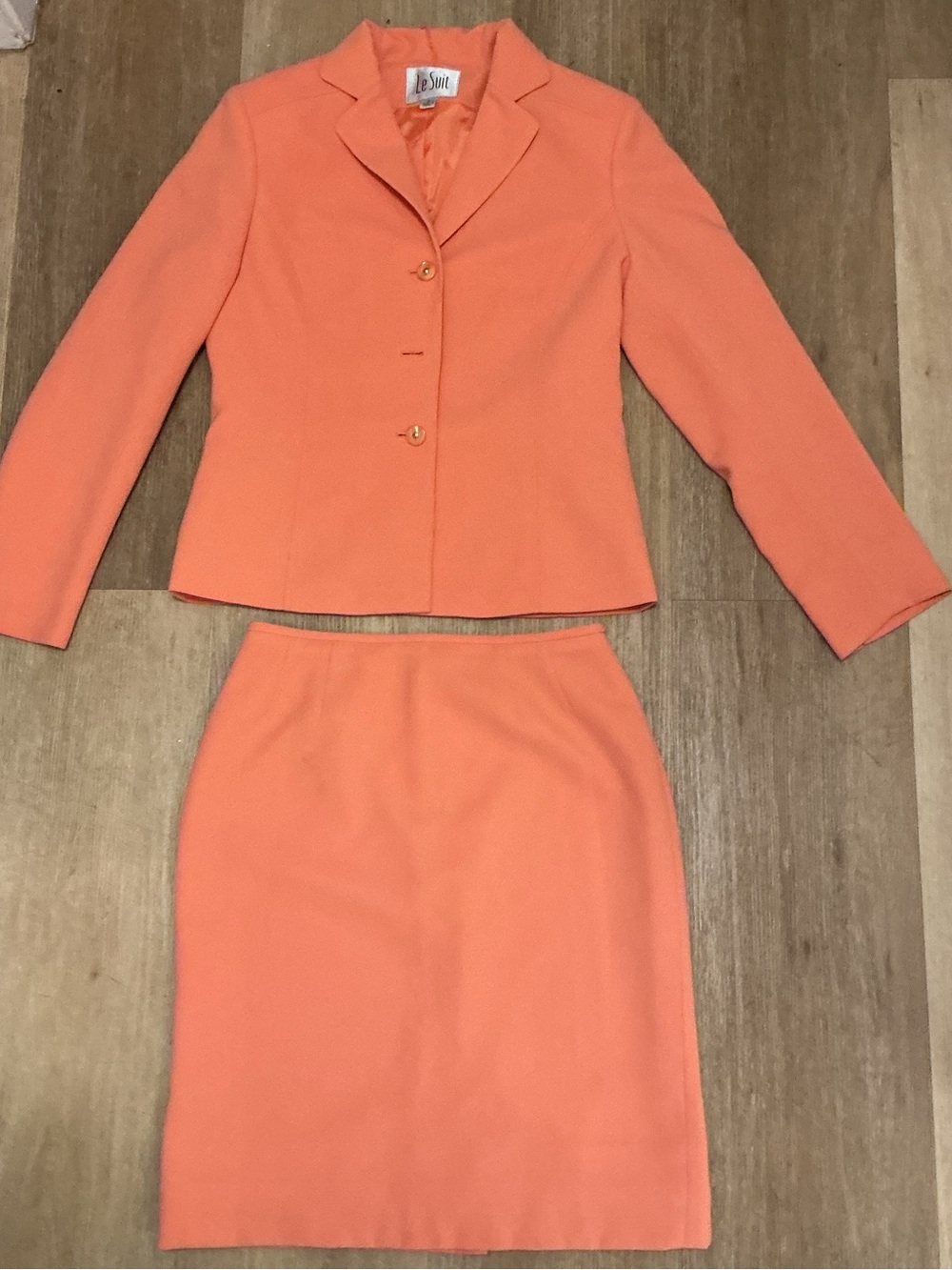 Le Suit Coral Two-Piece Skirt Suit